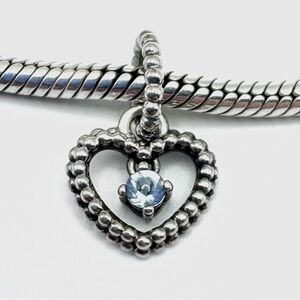 Pandora Sky Blue Beaded Heart Dangle Sterling Silver Charm December